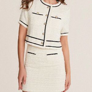 White Contrast Trim Top and Mini Skirt Matching Set